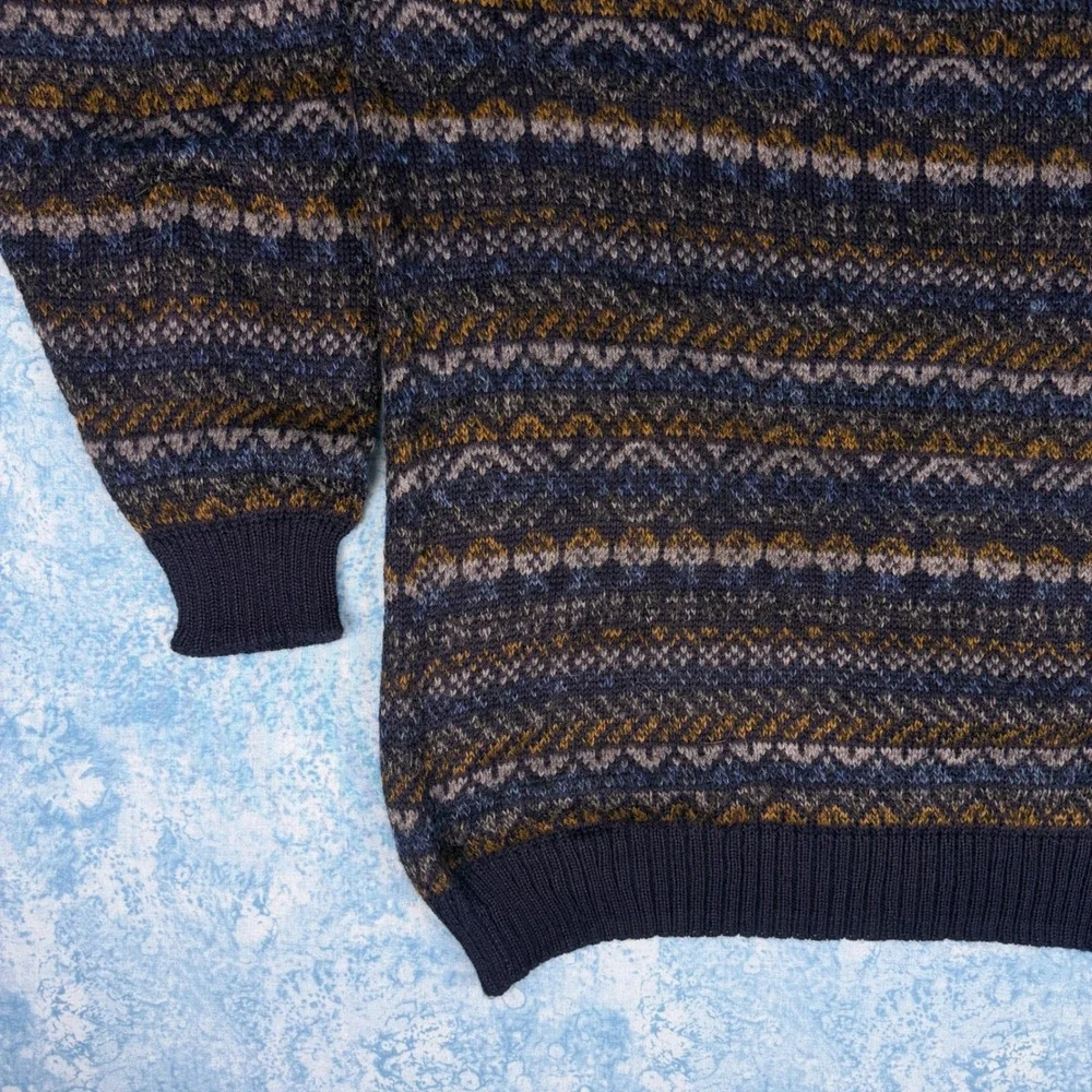 Vintage Alpaca Baby Fina Peru Hand Knitted Fair Isle Sweater Navy Blue Mens XL